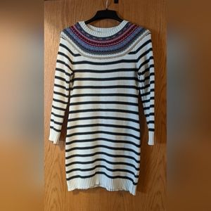 Pink Rose sweater/sweater dress. Black/white striped, L.